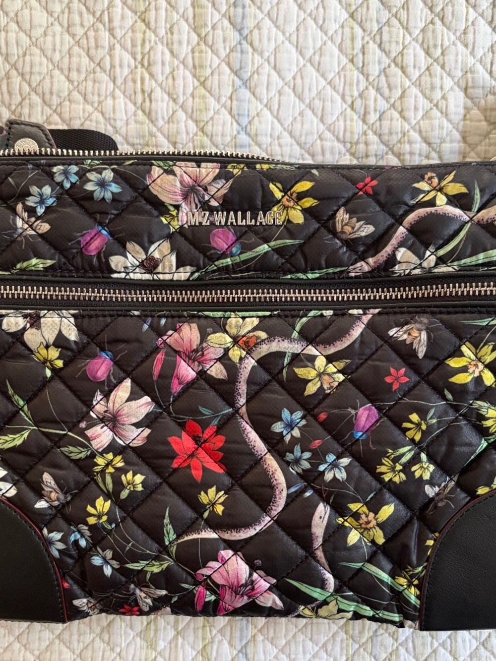 MZ Wallace Floral Quilted Purse Leather Accents